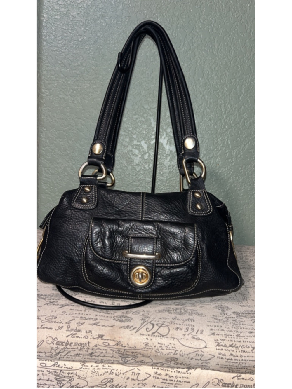 Scarlett Blake Black Shoulder Bag with Gold Hardware, One Size